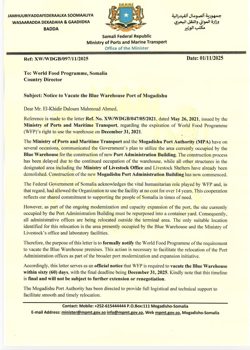 osmando's tweet image. @WFP  was formally notified to vacate the warehouse but refused to comply.