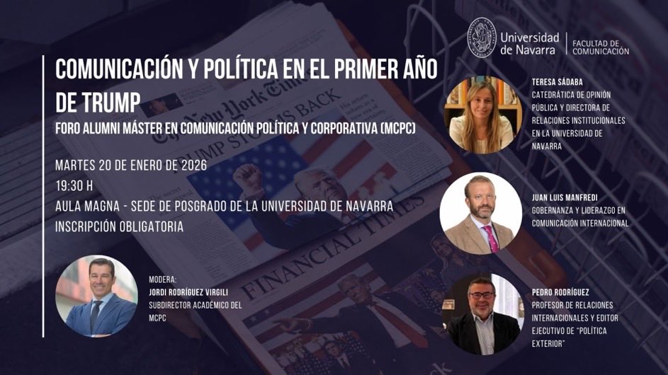 El próximo 20 de enero hablaremos sobre el primer año del segundo mandato de Donald Trump y las claves de su comunicación política en este tiempo. Un tema muy conectado con la actualidad. 

Inscripción y más información: lnkd.in/ergMzna6
