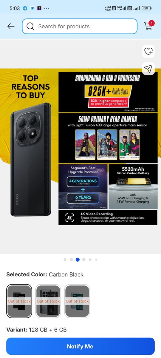 MaktumsahebB's tweet image. Whoa, that’s a beast! 6.77″ curved AMOLED at 120 Hz, Snapdragon 6 Gen 3, and a massive 5520 mAh battery—#POCOM85G is literally #DesignedToSlay. 💥🚀 Can’t wait to see it in action! #POCOM #TechPower @PocoIndia