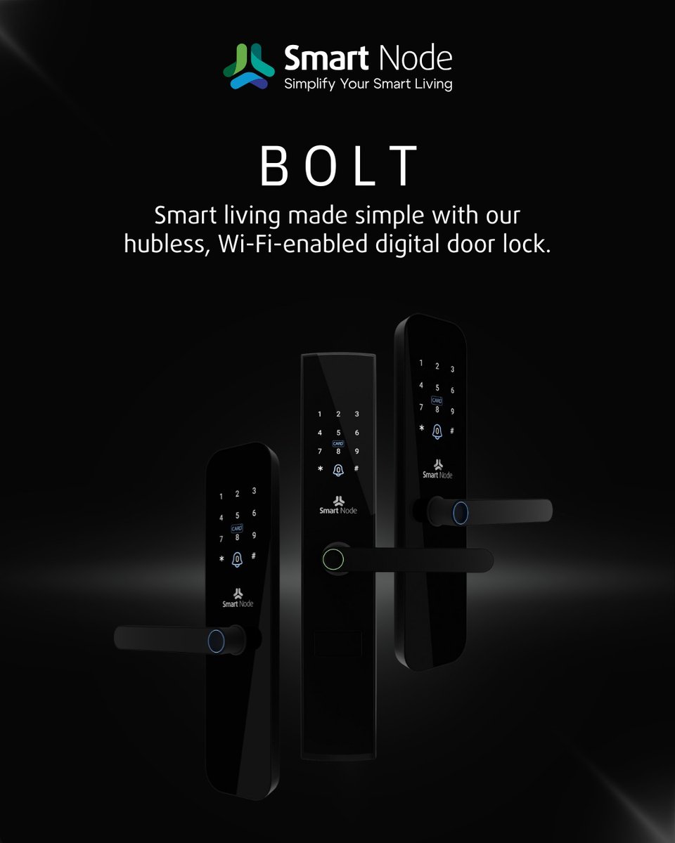 smartnode__in's tweet photo. Introducing BOLT Digital Lock by Smart Node — a hubless, Wi-Fi-enabled digital lock built for those who value privacy, control, and refined design.

Secure Smarter. Live Better.

Visit: https://t.co/BBQTkuynLQ

#BoltBySmartNode #SmartSecurity #DigitalDoorLock #SmartLock https://t.co/DCQqubjY5B