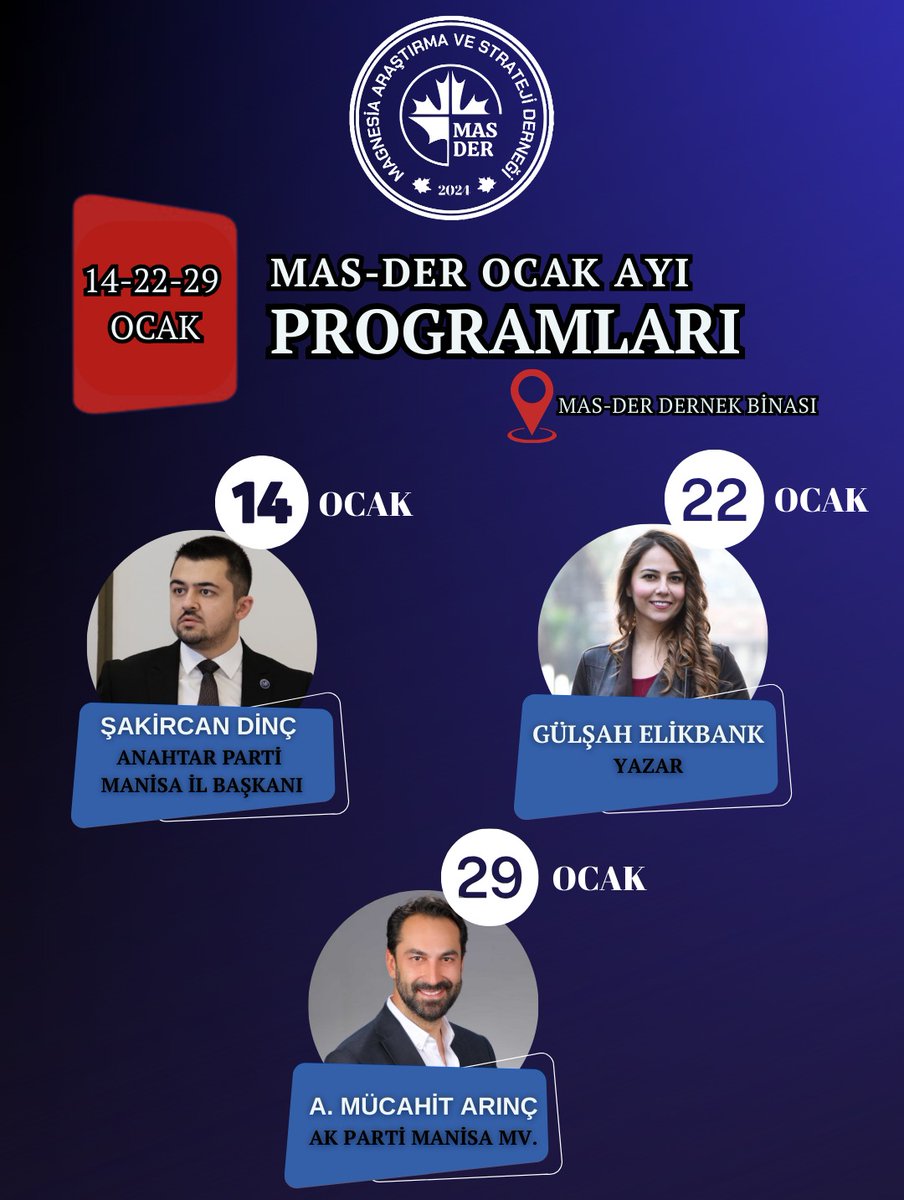 Mas-Der olarak Ocak ayında yine dopdolu programlarla Manisalı hemşehrilerimizle beraber olmaya devam ediyoruz. 

Yapacak olduğumuz programlara tüm hemşehrilerimiz davetlidir.

#Manisa