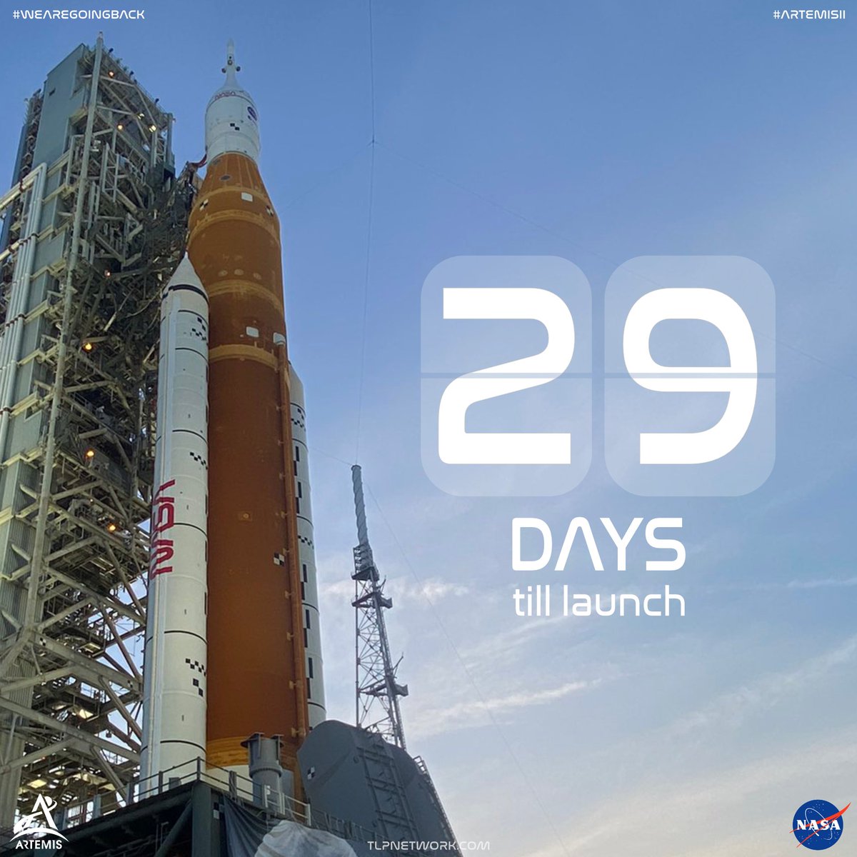 The clock is ticking! Artemis II is almost ready to fly humans around the Moon for first time in over 50 years! 

📅Target: February 6, 2026   
(Launch date subject to change)       

 Follow us for the latest Artemis II updates!  

 #WeAreGoingBack #Moon #Orion #SLS #NASA #CSA