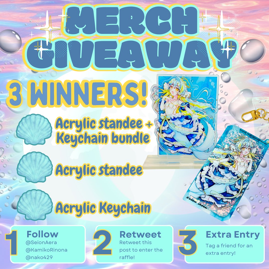 SeionAera's tweet image. 【👑 GIVEAWAY 👑】

Hey Nebulites!! To celebrate the sucess of our #RainbowPearlHarmony concert, we’re giving away merch!! 🥳 

🏆 3 Winners 🏆

Entry Rules :
➙ Follow me, @kamikorinona &amp;amp; @nako429
➙  Retweet!

Tag a friend below for a ✨ Bonus Entry ✨

↓ 𝗠𝗼𝗿𝗲 𝗜𝗻𝗳𝗼 ↓