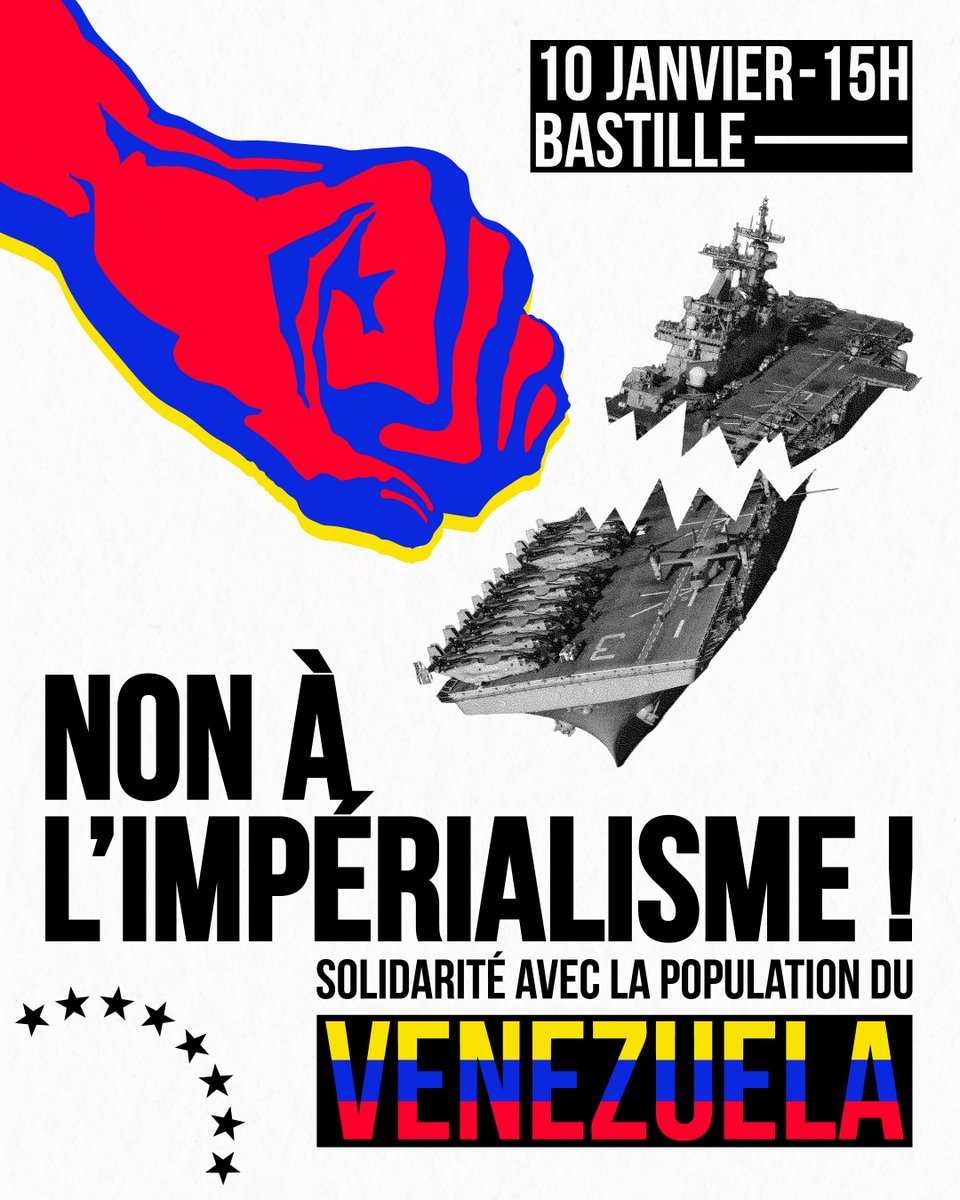 🇻🇪 Non à l’impérialisme !

Seul le peuple vénézuélien peut et doit décider de son propre avenir. Nous appelons à se rassembler partout dans le pays ce samedi 10 janvier en solidarité avec la population du Venezuela 🤝

tinyurl.com/3nh3yay9