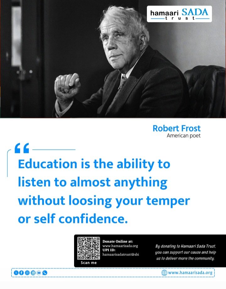 HamaariSADA's tweet photo. "Education is the ability to listen to almost anything without loosing your temper or self confidence" - Robert Frost

#RobertFrost #HamaariSadaTrust
✨ Donate | 🤲 Volunteer | 📢 Spread the Word
https://t.co/V38dxZTfOL https://t.co/q3L8xuDk7l
