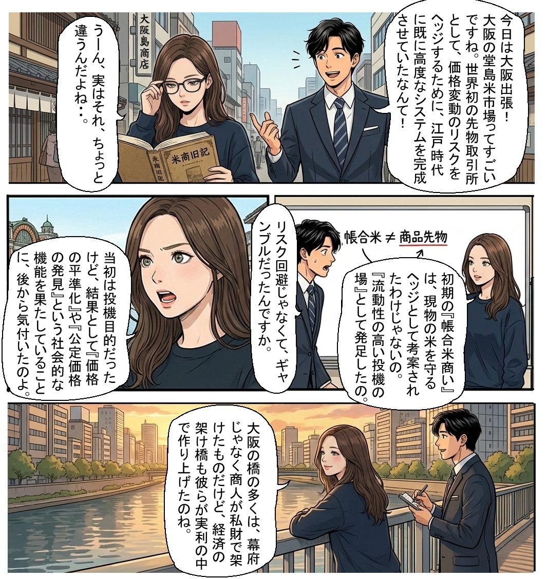 世界初の先物取引所」 そう聞くと、すごく洗練された制度に見える。 でも、堂島米市場の始まりは “投機”と“実利”の世界だった。 それでも結果として  ・価格の目安が生まれ ・市場が安定し ・経済を支える仕組みになっていった。 最初から立派な理念がなくても、 後から ...