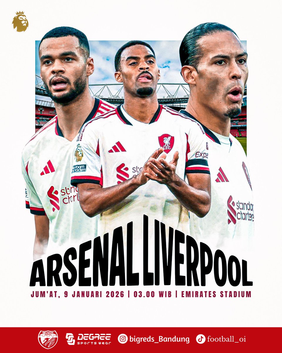 MATCH DAY | PREMIER LEAGUE 🔥 

• Arsenal vs Liverpool
• Jum'at, 9 Januari 2026
• Kick Off 03.00 WIB
• Emirates Stadium
• Vidio

#ARSLIV