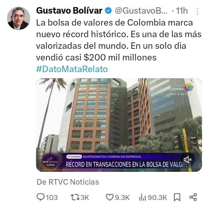 Miren, vende-patrias, como está de mal la economía bajo el gobierno Petro. El relato se les cae a pedazos y siguen insistiendo con la estupidez de que nos vamos a volver como Venezuela. Dan lástima. @Dark_Esquimal <a href="/GustavoBolivar/">Gustavo Bolívar</a> <a href="/HELIODOPTERO/">Gonzalo Guillén</a> <a href="/petrogustavo/">Gustavo Petro</a>