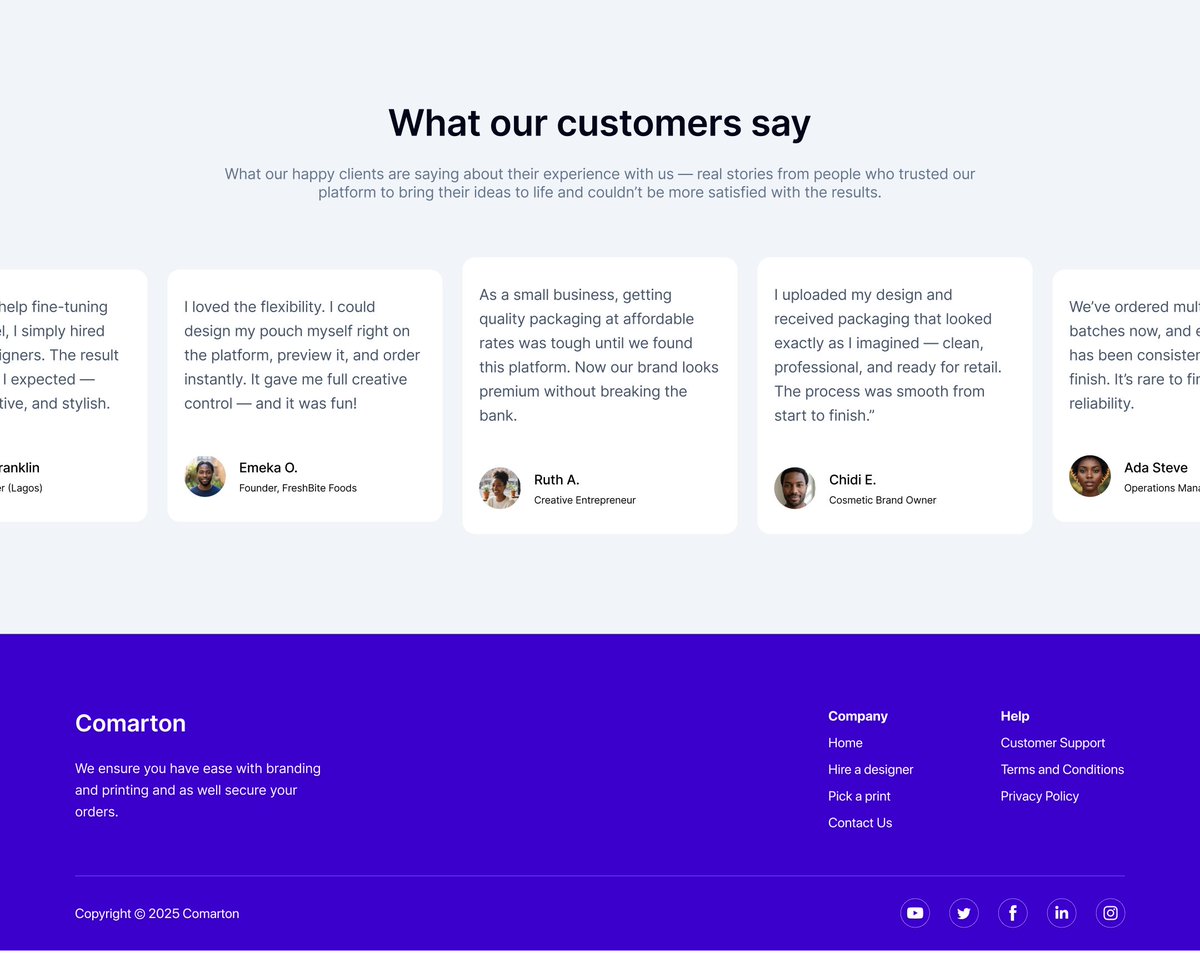 GodsonChinweuba's tweet photo. Recent UI work 🚀

Exploring a clean e-commerce experience for a branding &amp; print platform, from home to product detail flows (Posted the reverse though)

Thoughts welcome 👀
#UIUX #ProductDesign #WebDesign #DesignTwitter https://t.co/DJwzbPgNzp