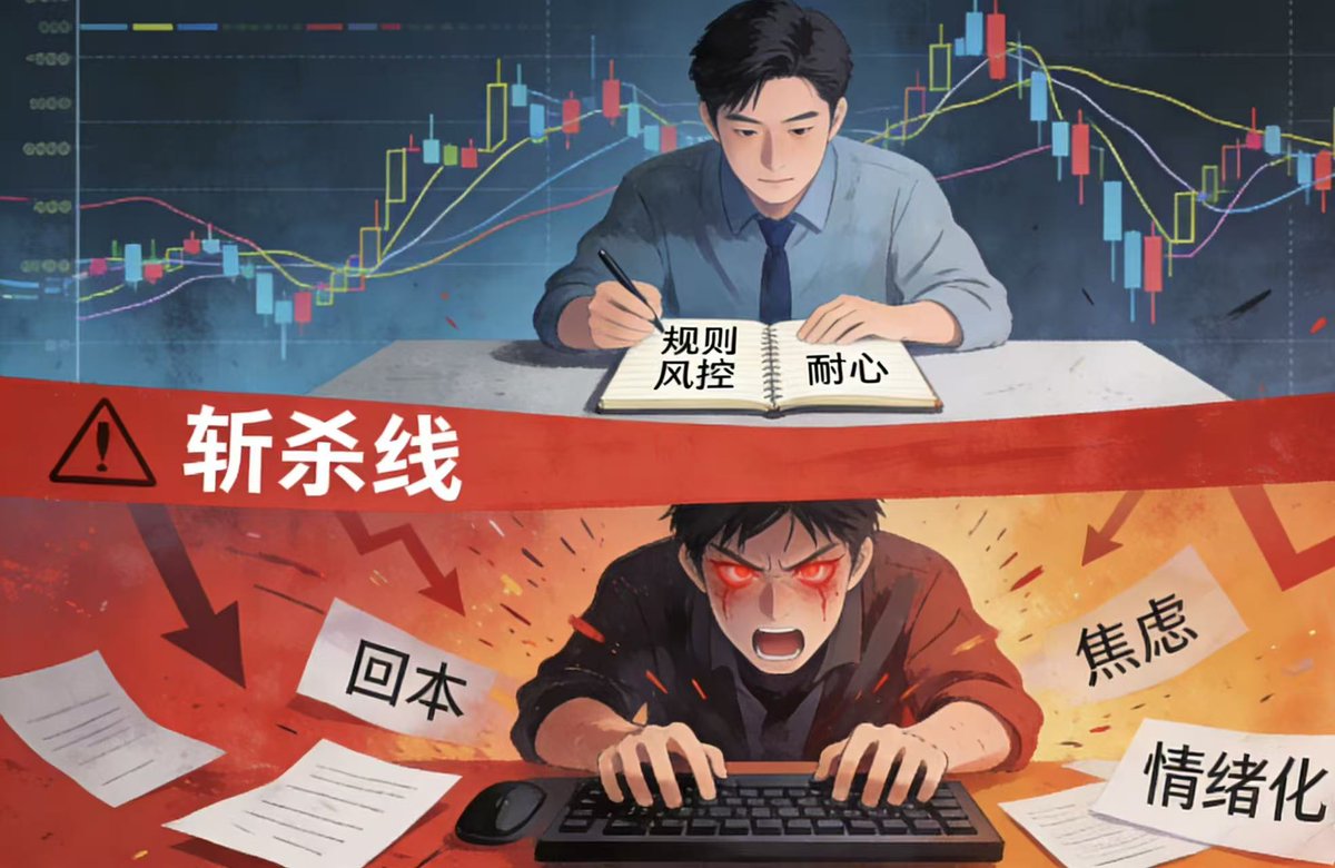 SeptemberTF4's tweet image. 币圈交易的“斩杀线”

     前段时间爆火的“xx斩杀线”最开始出自一位博主讲述美国底层人民的生存环境，后面被套用到这种各样的事情上，也就出圈了“xx斩杀线”的言论…