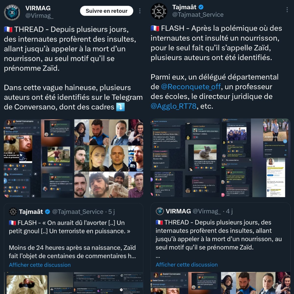 Tajmaat_Service's tweet image. 🇫🇷 FLASH - Grâce à la mobilisation collective, les parents de Zaïd, nourrisson visé par une vague d’insultes en ligne en raison de son prénom, ont déposé plainte.

Les auteurs identifiés, notamment sur le thread concerné, devront désormais répondre de leurs actes. 🫡