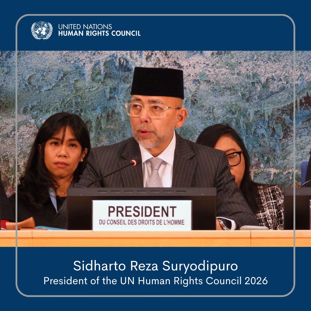 🔴The <a href="/UN/">United Nations</a> Human Rights Council has elected Ambassador Sidharto Reza Suryodipuro, #Indonesia’s Permanent Representative to <a href="/UNGeneva/">United Nations Geneva</a>, as its President for a one-year term ending 31 December 2026. 

INFO ▶️ ohchr.org/en/press-relea…