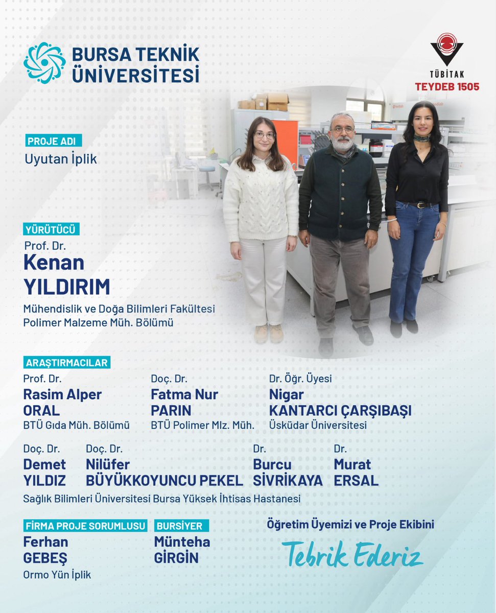 Bursa Teknik Üniversitesi (BTÜ) akademisyenleri, uyku bozukluğu ve stresle mücadeleye yönelik, doğal bileşenlerle desteklenen “Uyutan İplik” geliştiriyor. 

2 yıl sürecek olan proje kapsamında üretilecek özel iplik; yastık kılıfı, çarşaf, pijama gibi farklı tekstil ürünlerinin