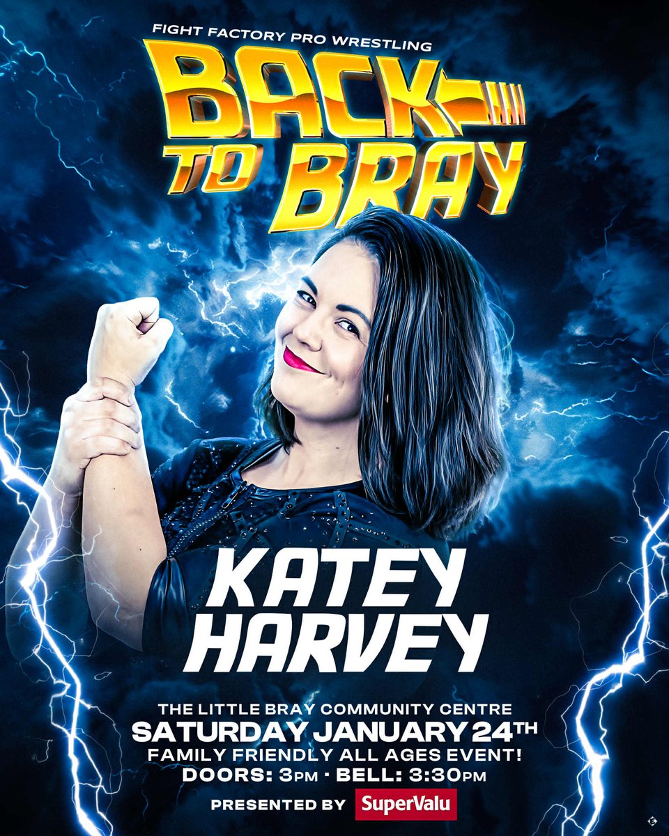 FFPWIreland's tweet image. KATEY HARVEY is back to her hometown of BRAY!

👨‍👩‍👧‍👦 All ages, family friendly
🕐 Doors 3pm, Bell 3.30pm
📅 Saturday Jan 24th
🤼‍♀️ Irelands best pro wrestling!

Tickets:
eventbrite.ie/e/fight-factor…