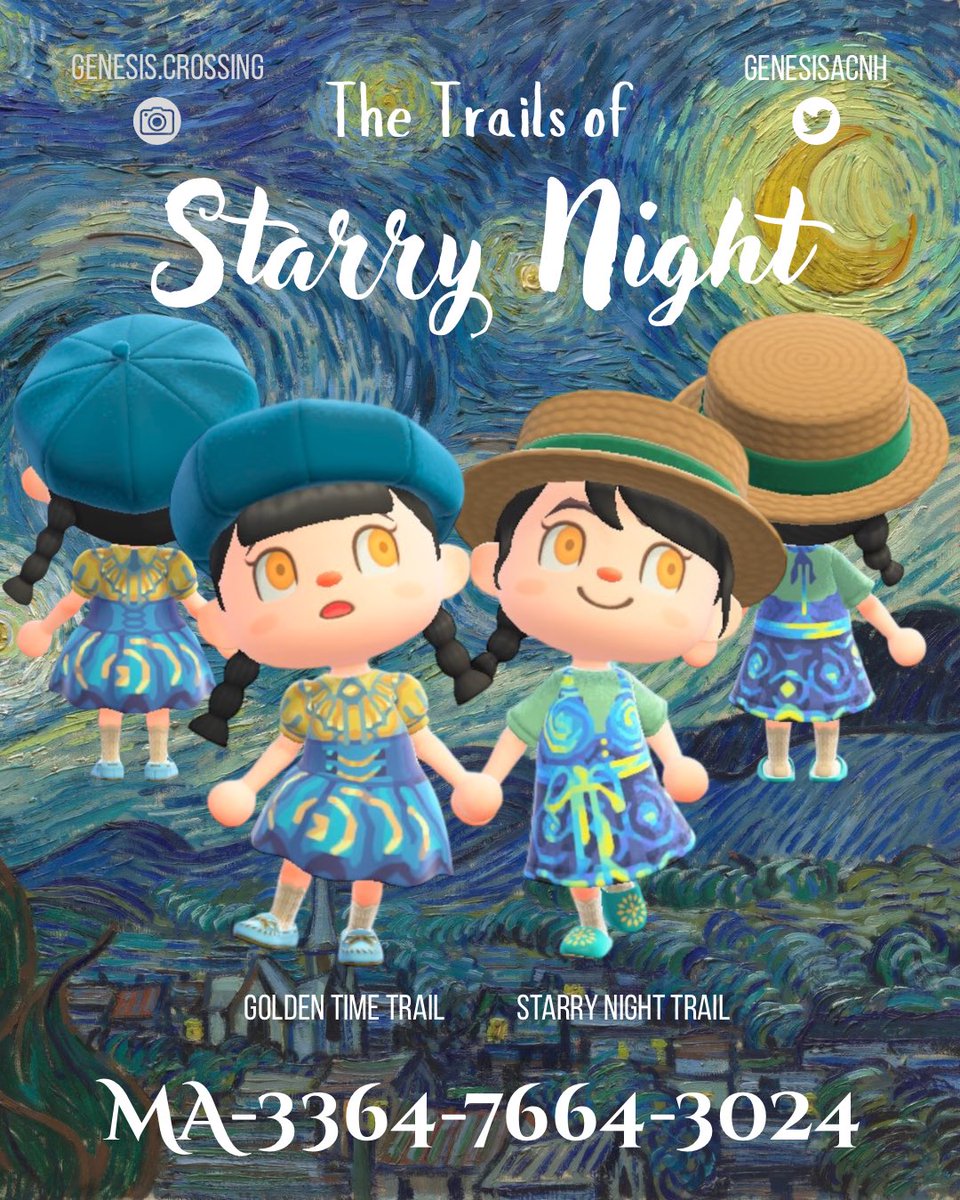 GenesisACNH's tweet image. The Trails of Starry Night 💫

In addition to the Van Gogh Starry Night path from 3 years ago, I’ve added two Starry Night dresses 👇🏼
Golden Time Trail
Starry Night Trail

#ACNH #AnimalCrossing #AnimalCrossingDesigns
#マイデザイン #マイデザイン配布
#あつ森マイデザイ