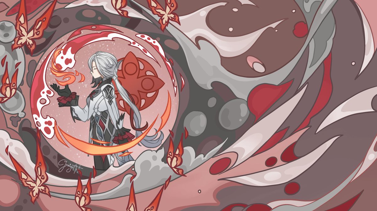 yomiyuarts's tweet photo. I’ve done so many summertime odyssey wallpapers over the years, I kinda wanna post color coded ones cuz I have no new art 🧍

First is RED &amp; ORANGE ❤️‼️.

A THREAD 🧵 #artwork #genshinimpact https://t.co/8XfB7RsUS7