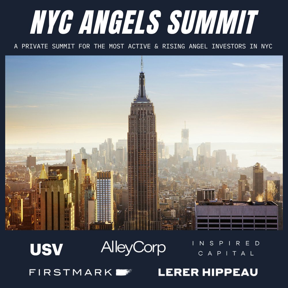 NYC Angel Investors! 

FirstMark, <a href="/alley_corp/">AlleyCorp</a>, <a href="/usv/">USV</a>, <a href="/LererHippeau/">Lerer Hippeau</a>, and <a href="/InspiredCap/">Inspired Capital</a> are hosting the inaugural NYC Angels Summit, bringing together a select group of the most active and up-and-coming angels investing in the NYC ecosystem.

Apply to attend at the link below ⬇️