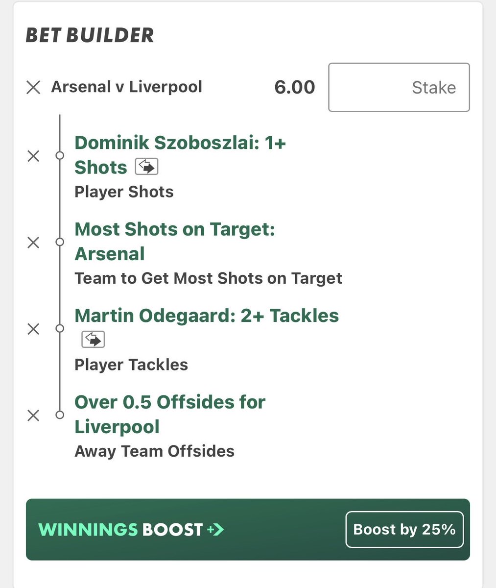 SBFootballTips's tweet image. 📝 Arsenal vs Liverpool Longer Odds Bet

Szoboszlai 1+ shot in last 15/17 
Arsenal Most Shots on target in 12/15 home games this season 
Odegaard tackles : 2,0,3,2,3
Liverpool offside 19 times last 5 games &amp;amp; 1+ in last 10 H2H 

📚Bet365
💰6.00 odds - £10 returns £72.50 with boost