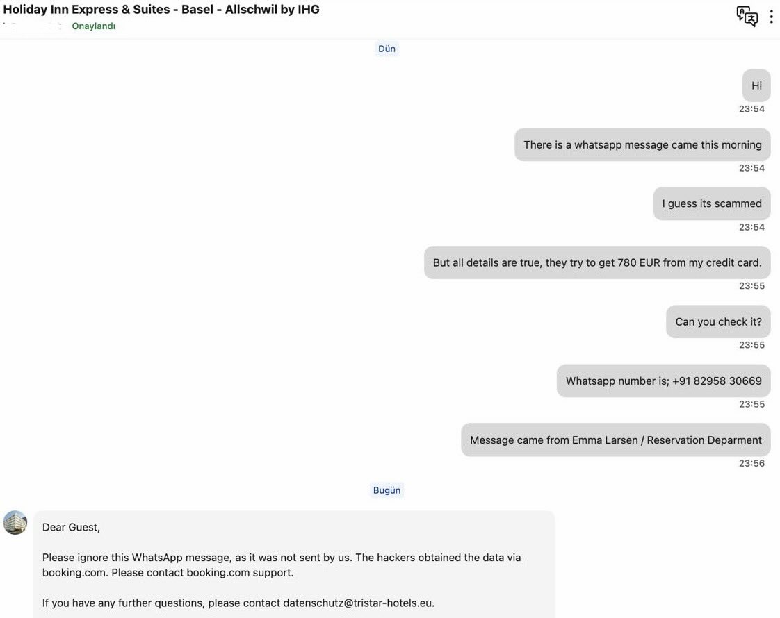 kadriyigiterdem's tweet photo. @bookingcom ⚠️ MAJOR SECURITY BREACH! Hackers accessed my full booking details &amp; personal data, attempting a €780 scam via WhatsApp. The hotel confirmed their system was compromised. This is a severe GDPR violation. I demand an immediate explanation and remedy! https://t.co/AEPCk4jZmG