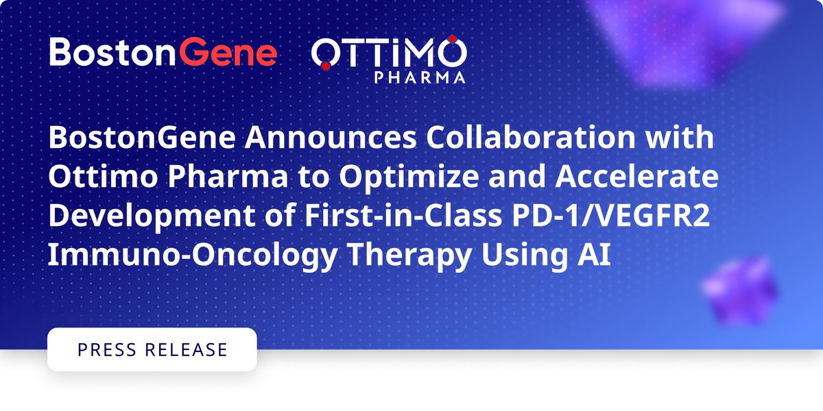 BostonGeneCorp's tweet photo. We're very excited to partner with  Ottimo Pharma to optimize and accelerate the development of their first-in-class PD-1 / VEGFR2 bifunctional therapy! We will leverage our AI-powered platform and omnimodal analytics to provide deep molecular insights, helping to deliver predictive insights on patient-level safety and efficacy outcomes in early clinical trials.

“The challenge of immune resistance in cancer treatment requires clinically precise solutions that address not only immune suppression, but also immune exclusion. OTP-01’s novel dual mechanism is designed to address both by combining immune checkpoint blockade with VEGFR2-targeted vascular normalizing activity to improve immune cell access and enable more effective antitumor immune responses. Our collaboration with BostonGene provides a promising opportunity to establish a robust, data-driven development blueprint by helping us identify the patients most likely to benefit from this differentiated therapy.” - Robert Tighe, SVP Preclinical and Translational Sciences at Ottimo Pharma

Read more: https://t.co/cRCe2XfXbr