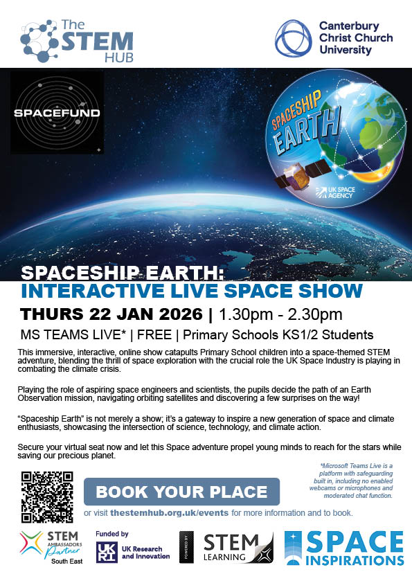STEMHUB_SE's tweet image. 🚀Spaceship Earth – Primary Show 22 Jan, 1.30–2.30pm An immersive online #STEM adventure where pupils become #space #engineers, guiding satellites &amp;amp; exploring how the UK Space Industry tackles climate change. tinyurl.com/2nd4ey7r #Teachers #PrimarySTEM #SpaceInspirations…