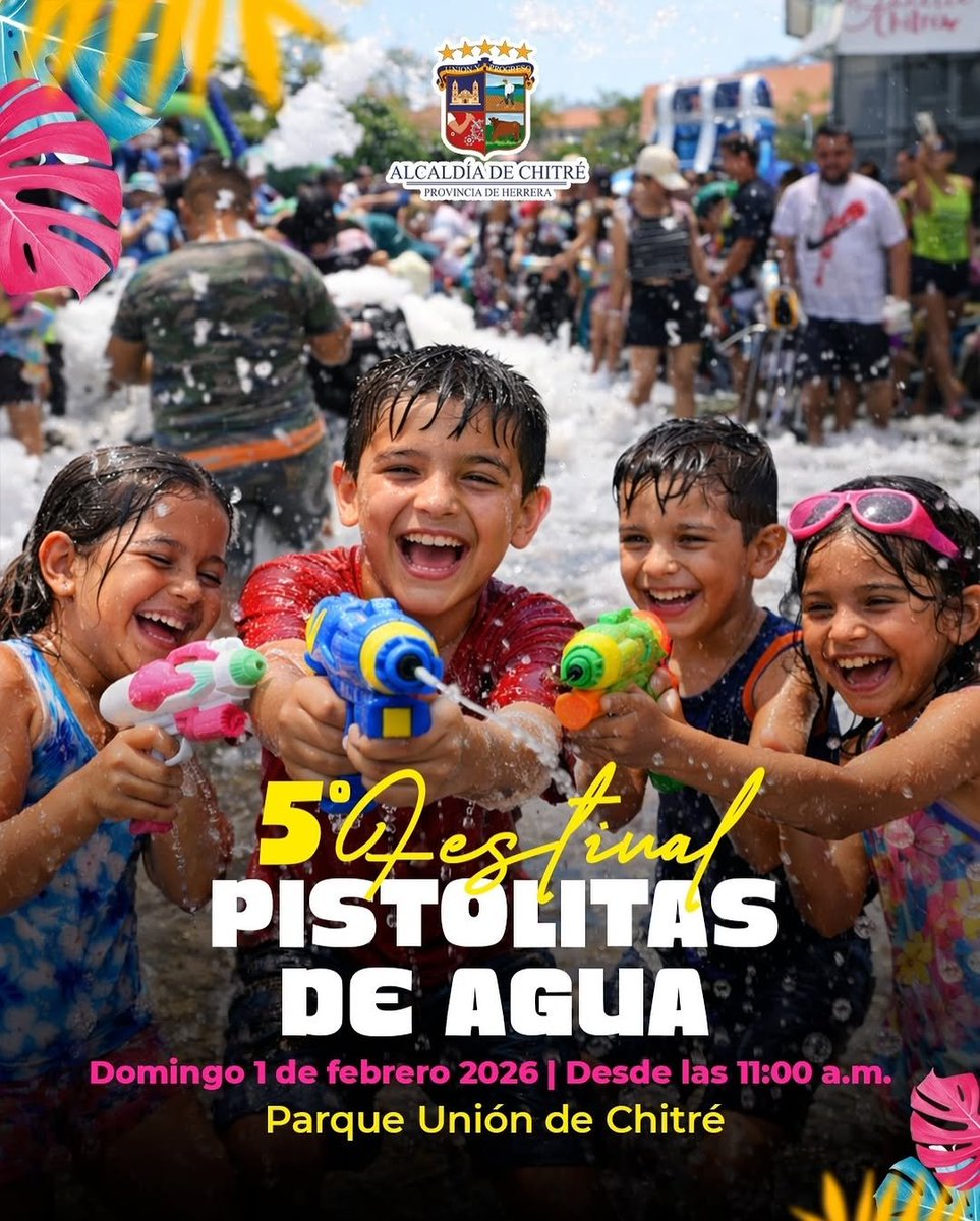 Les invitamos al Festival de Pistolitas de Agua V5.0, que se llevará a cabo el próximo Domingo 1 de febrero en el Parque Unión de Chitré de 12 medio día a 4:00PM. Este carnavalito es un evento para toda la familia que ofrece diversión y entretenimiento para todas las edades.