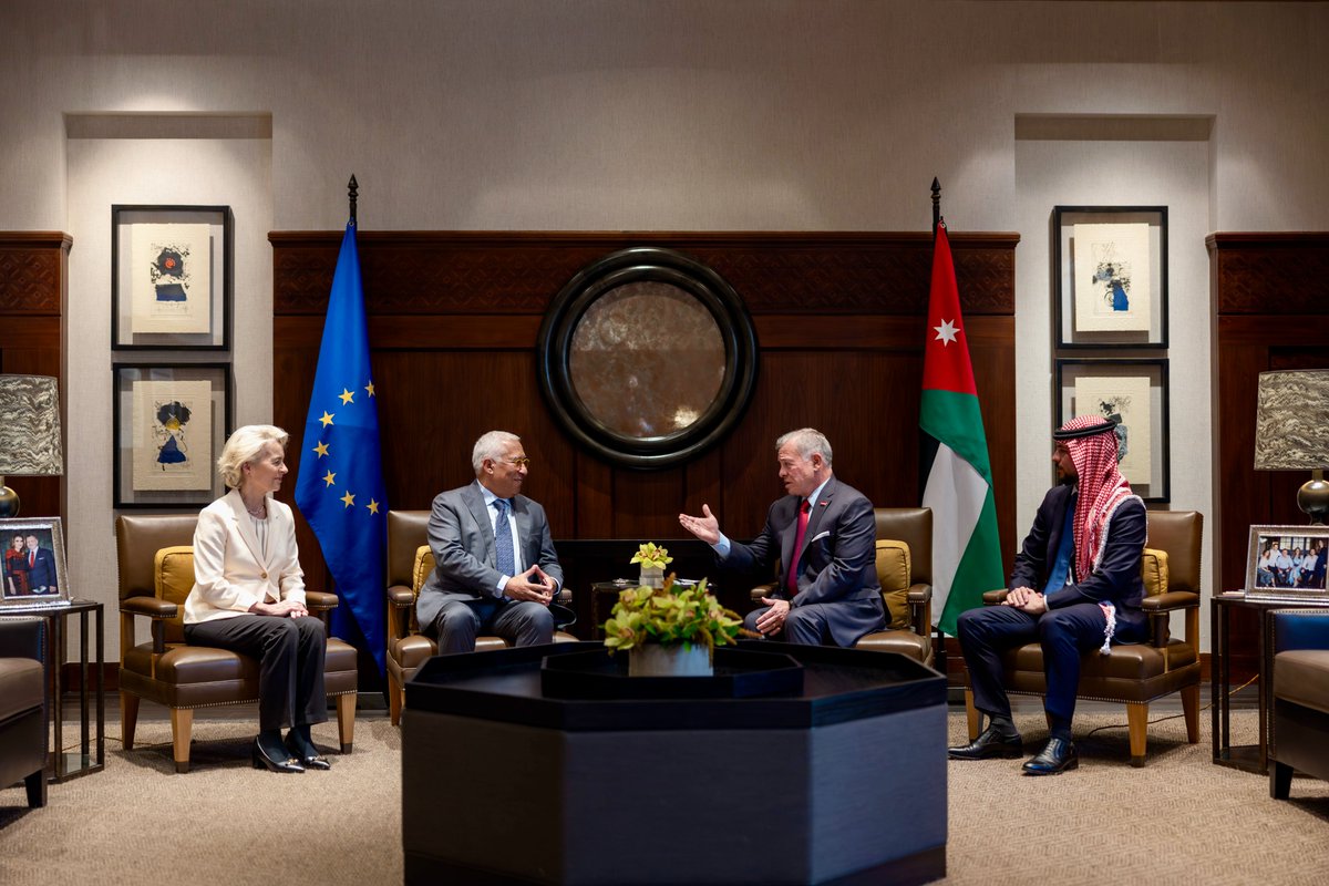His Majesty King Abdullah II hosts first #EUJordan Summit with the participation of European Council President António Costa and European Commission President Ursula von der Leyen, attended by His Royal Highness Crown Prince Al Hussein