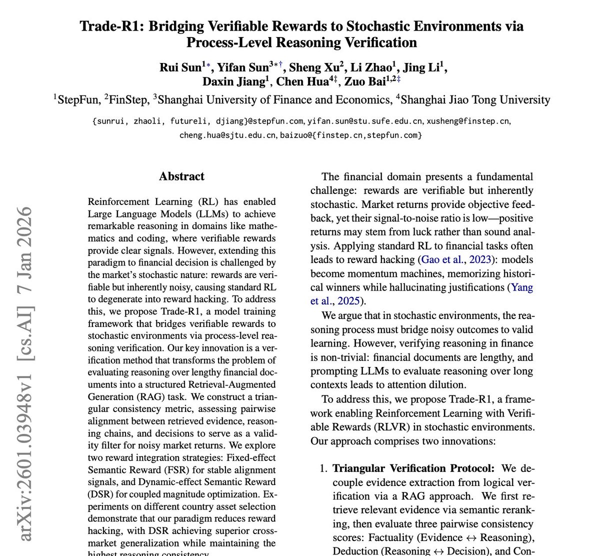 🚨 This paper just proved why most “AI traders” are fake.

Not because the models are dumb. But because the reward signal is lying to them.

Here’s the core failure mode:

If you train an LLM agent directly on market returns, the model quickly learns a shortcut: memorize