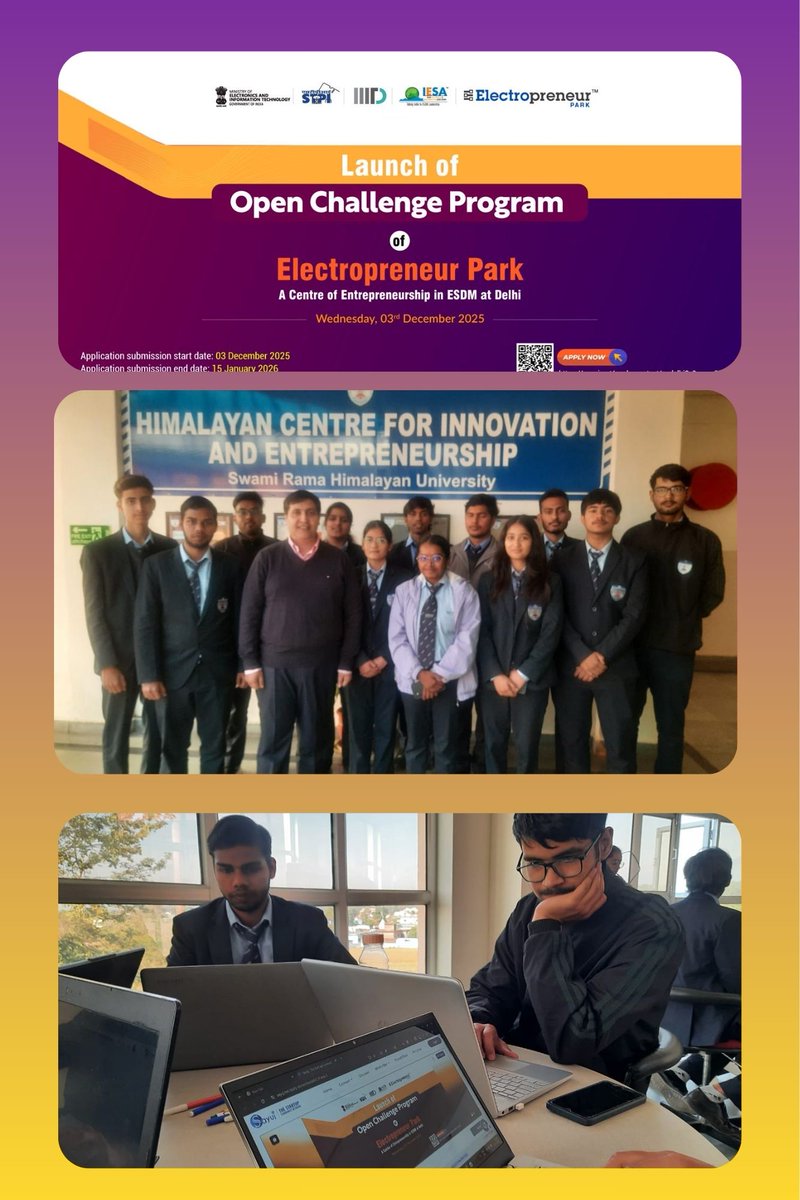 STPINoida's tweet photo. Empowering future innovators! 🌟
Himalayan Centre for Innovation &amp; Entrepreneurship, Swami Rama Himalayan University, Dehradun conducted an insightful outreach session on the @StpiEpDelhi Open Challenge Program, opening new avenues in ESDM. @stpiindia @arvindtw https://t.co/zU1GHIsFQO