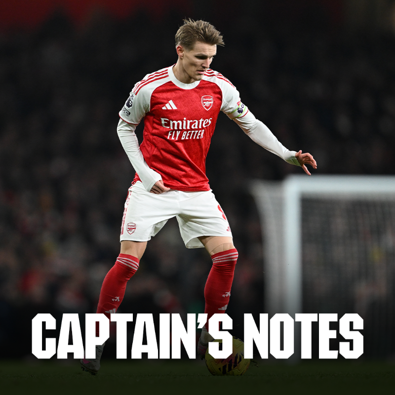 Arsenal's tweet photo. “Let’s take this period coming up as another test for us as a group, as a team – it’s a good challenge to have.”

Read an excerpt of Martin’s captain notes from tonight’s Liverpool programme 📝
