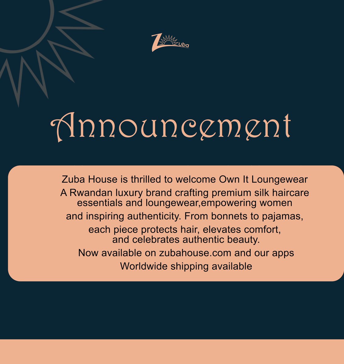 ZubaInfo's tweet photo. We’re proud to welcome Own It Loungewear — a Rwandan luxury brand crafting premium silk haircare essentials and loungewear.
From bonnets to pajamas, every piece is designed to protect hair, elevate comfort, and celebrate authentic beauty.
Now available on zubahouse. https://t.co/lorSJKoHKY