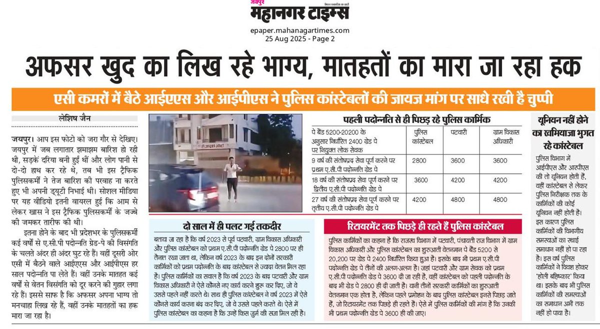 सिपाही की मेहनत है दिन-रात की,
सेवा में लगा रहता बात की।
ग्रेड पे 3600 प्रथम ACP में हो,
न्याय की जंग जीते, यही है जो हो।
 #RP_FIRST_ACP_3600
#राजस्थान_पुलिस 
<a href="/BhajanlalBjp/">Bhajanlal Sharma</a> <a href="/PoliceRajasthan/">Rajasthan Police</a> <a href="/RajCMO/">CMO Rajasthan</a> <a href="/AmitShah/">Amit Shah</a> <a href="/HansrajGurjarR/">Hansraj Gurjar</a> jj