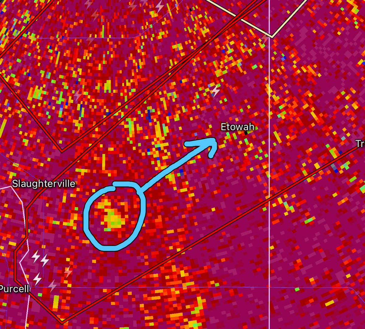 ReedTimmerUSA's tweet image. ETOWAH, OKLAHOMA! Take cover immediately! A confirmed #tornado is moving rapidly toward your town!