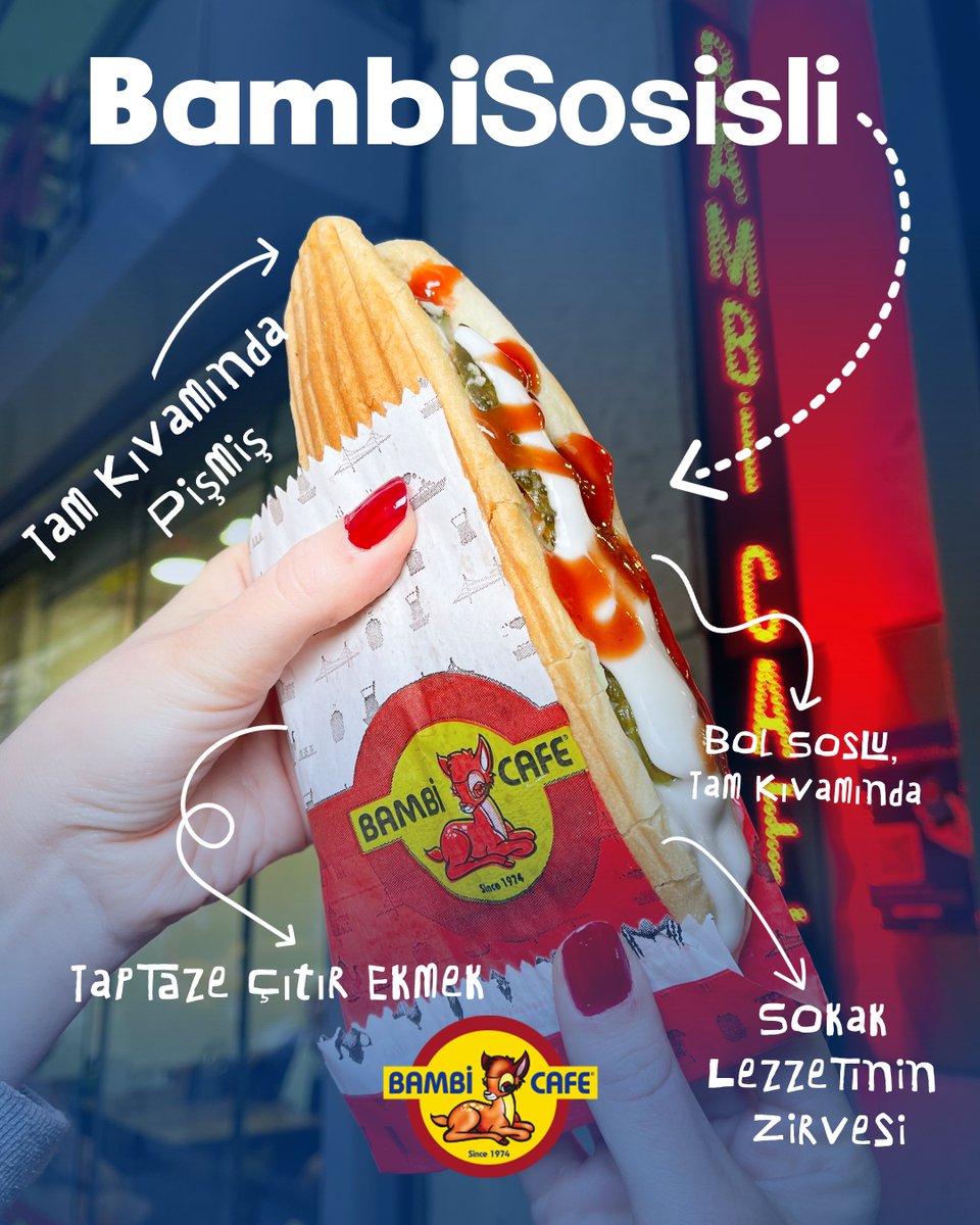 Söz konusu Bambi sosisli ise, ilk ısırıktan sonrası sadece hayranlıktır.

📍 Taksim Merkez Bambi Cafe
☎️0212 293 11 11

📍 Bakırköy
☎️0212 570 21 21

📍 Gayrettepe
☎️0212 288 59 59

📍 Mecidiyeköy
☎️0212 216 15 15

📍 Kadıköy
☎️0216 450 58 58

📍 Ümraniye
☎️0216 461 12 12