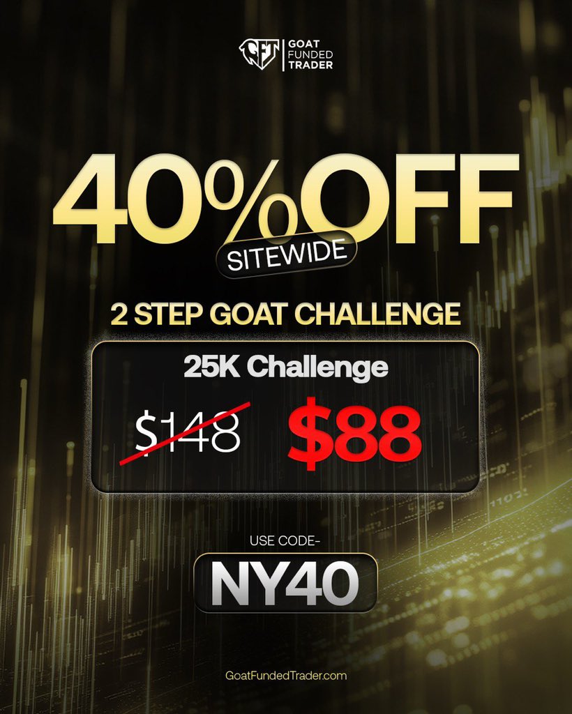 🚨 REMINDER: 40% OFF SITEWIDE 🚨

If you were waiting, this is your sign.

The 2-Step GOAT Challenge is still available at 40% OFF.

🔥 25K Challenge
$148 → $88

🎟 Use code: NY40

goatfundedtrader.com

This offer won’t stay forever.

Lock it in while it’s live. 🐐