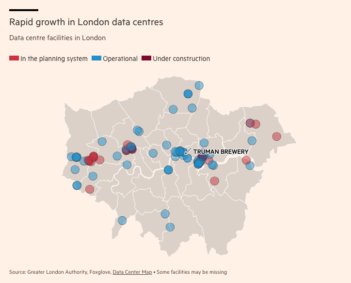 JoshGD's tweet image. Surprising number of data centres coming up in London,  many larger ones are in industrial sites in west, but some are in denser areas, which raises questions about some of the trade-offs around housing and energy.

New data w/ @amy_borrett  
ft.com/content/836e66…