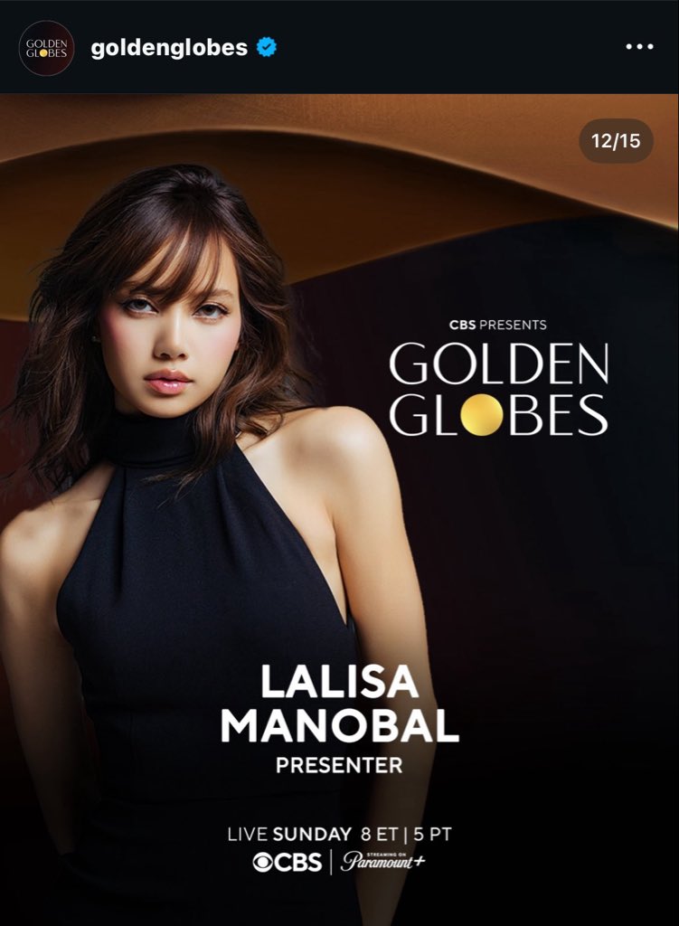 ลิซ่าจะเป็นหนึ่งในผู้ประกาศรางวัลลูกโลกทองคำ Golden Globes ครั้งที่ 83 

โดยงานจะจัดขึ้นในวันจันทร์ที่ 12 มค.นี้ ตรงกับเวลาประเทศไทย 08:00 น.