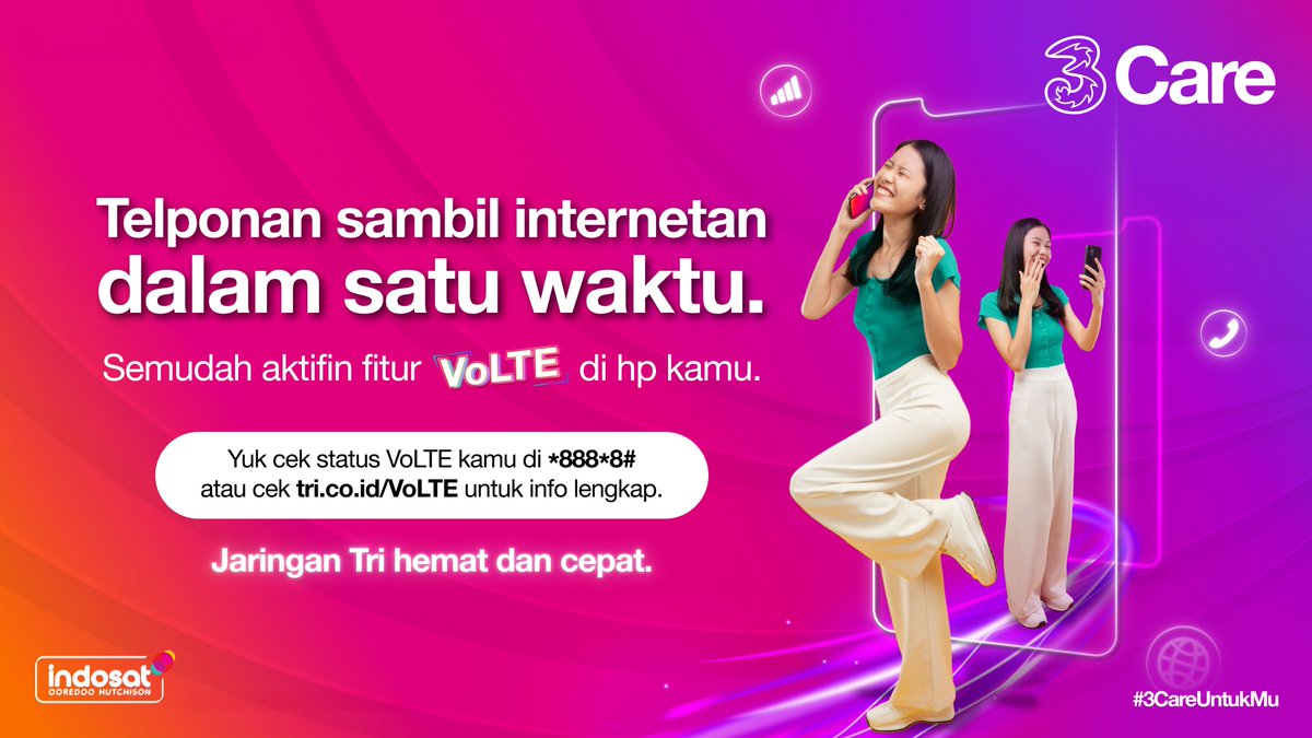 3CareIndonesia's tweet image. Aktifin VoLTE di hp  #SobatTri emang bisa?  

Eitss, Coba cek dulu apakah perangkatmu support VoLTE, kalau iya langsung gas telfon kapan aja sambil main sosmed deh.. 

 #3CareUntukMu #3CareIndonesia