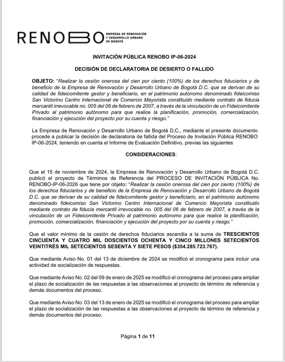 Danielbricen's tweet image. Hace 20 meses denuncié en el Concejo graves irregularidades en la adjudicación de los dos lotes comerciales más importantes en San Victorino. Varios funcionarios del gobierno Galán me señalaron se mentiroso. 

20 meses después declaran desierto el proceso basados en mi denuncia.