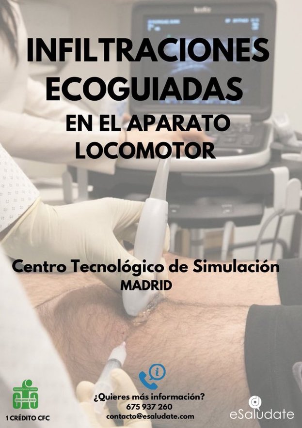 SERPE_ReuPed's tweet image. 🆕 Ya hay fechas para nuevas ediciones del curso práctico “Infiltraciones Ecoguiadas en el Aparato Locomotor” organizado por @eSaludate 

🗓️ 20 y 21 de febrero
🗓️ 29 y 30 de mayo
🗓️ 18 y 19 de septiembre

📌 Madrid

 🔗 Programa e información completa
esaludate.com/formacion/find…