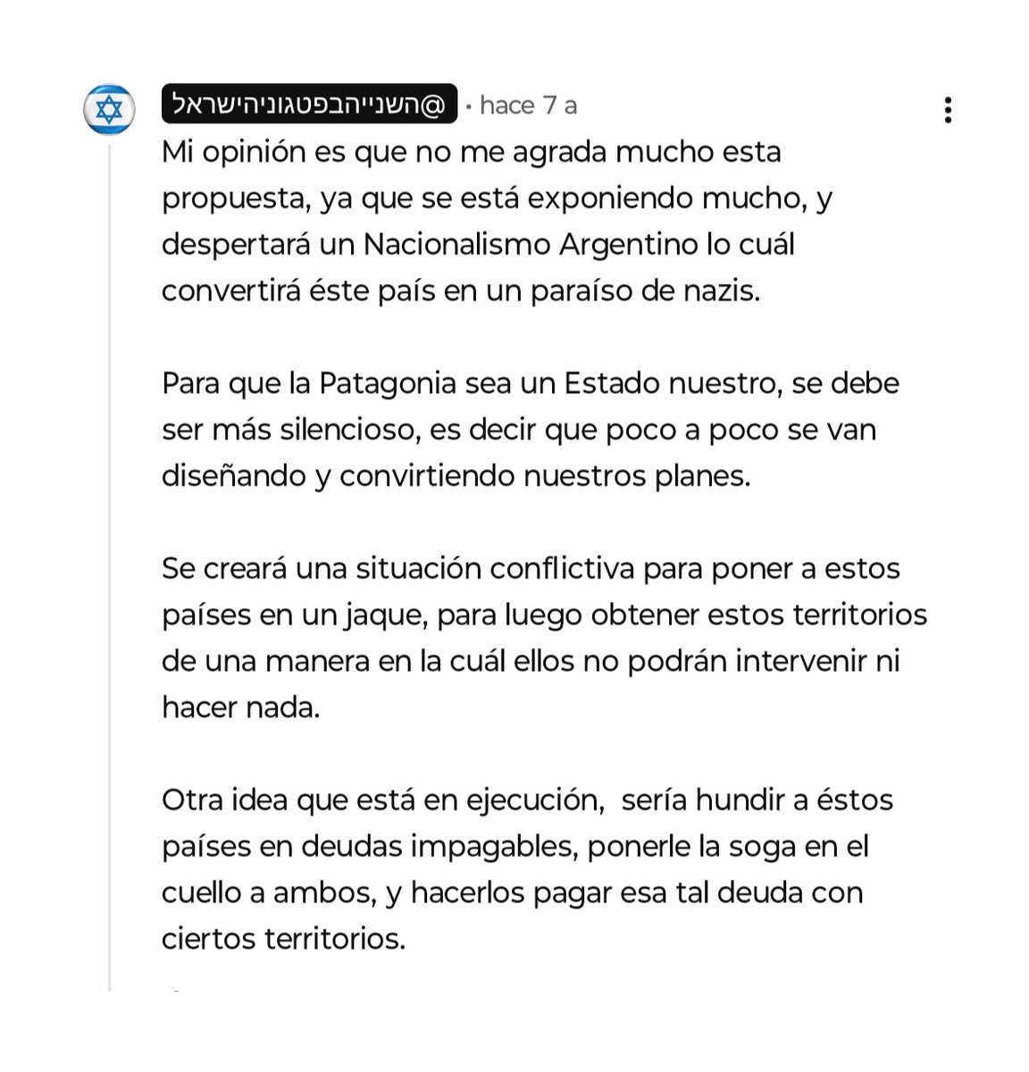 porqetendencias's tweet image. "FUERA ISRAEL DE MI PAÍS"

Por este video donde soldados israelíes contaban los planes de Israel para quedarse los terrenos de la Patagonia de forma disimulada y una de ellas era "a través de deudas impagables" con el FMI