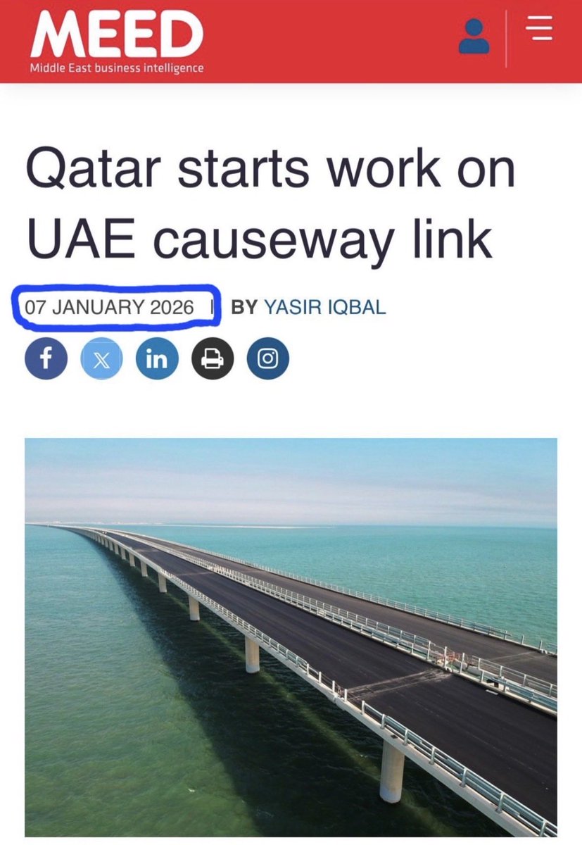 qrnas974's tweet image. هل الخبر صحيح ؟ خلنا نبحث !! 

الخبر في الصورة غير دقيق بصيغته الحالية؛ الموجود حتى الآن هو بدء إجراءات إماراتية لمشروع رابط بحري (West Link) باتجاه قطر، وليس إعلان رسمي قطري عن بدء أعمال إنشاء جسر أو طريق مشترك بين قطر والإمارات بتاريخ 7 يناير 2026. 

في أبريل 2025 نشرت منصة…