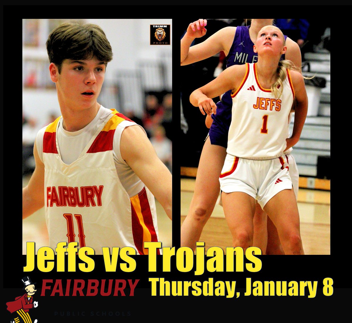 Fairbury and Tri-County have a basketball game today, Thursday, January 8, 2026, with the varsity game scheduled for 6 PM at Fairbury. Both teams look to build on recent wins, according to MaxPreps.com and other sources. Photos Cheryl Trimm <a href="/JeffsFairbury/">Fairbury Jeffs</a>