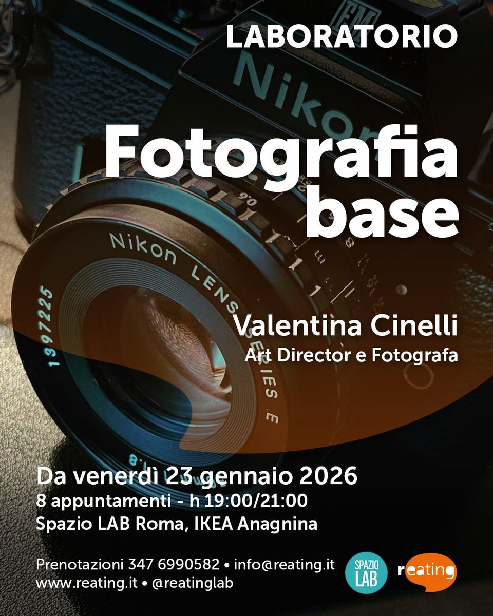 reatinglab's tweet image. Ancora posti disponibili per la nuova edizione del Laboratorio di Fotografia con @bastet ospiti da SpazioLAB Roma.

8 appuntamenti il venerdì sera a partire dal 23 gennaio 2026.
Un’occasione perfetta per imparare a guardare il mondo con occhi nuovi.
reating.it/evento/fotogra…