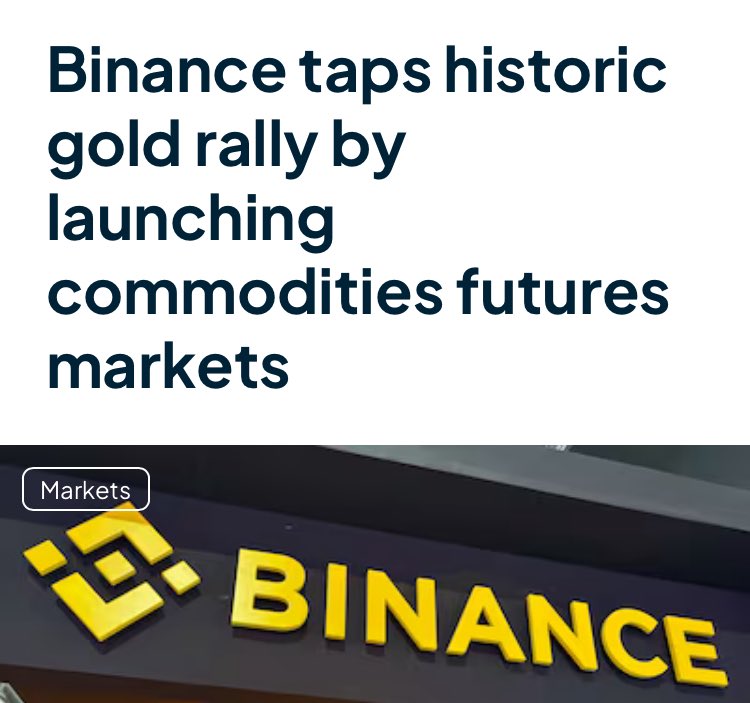 So many bitcoiners who don’t know how to use brokerages want to buy #Gold and #Silver that binance is now trading the paper 

“Binance is letting customers trade gold and silver”
