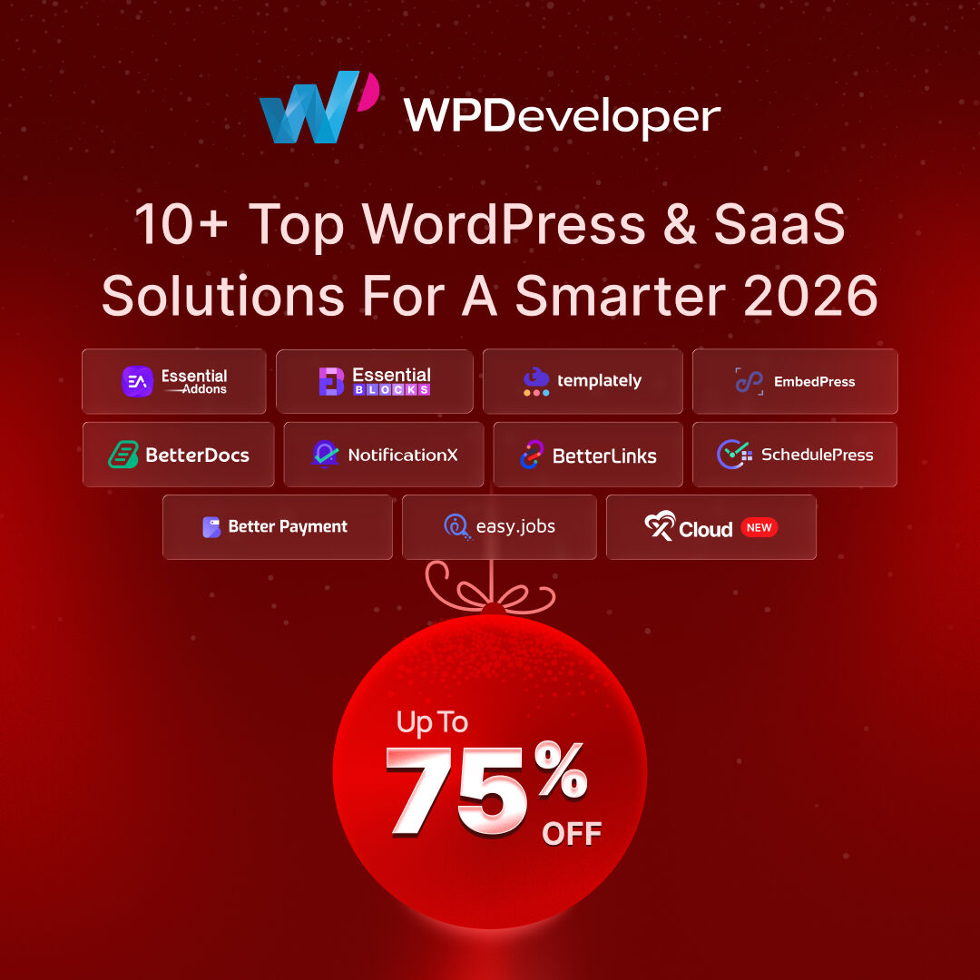 WPDevTeam's tweet photo. Back to work mode? Upgrade your WordPress workflow for 2026 with WPDeveloper tools – New Year Deals still live with up to 75% OFF. ☃️

👉 Grab them here: https://t.co/X3z3bFGPEn

#NewYearDeal #WordPress #WPDeveloper https://t.co/9mediaNYFG