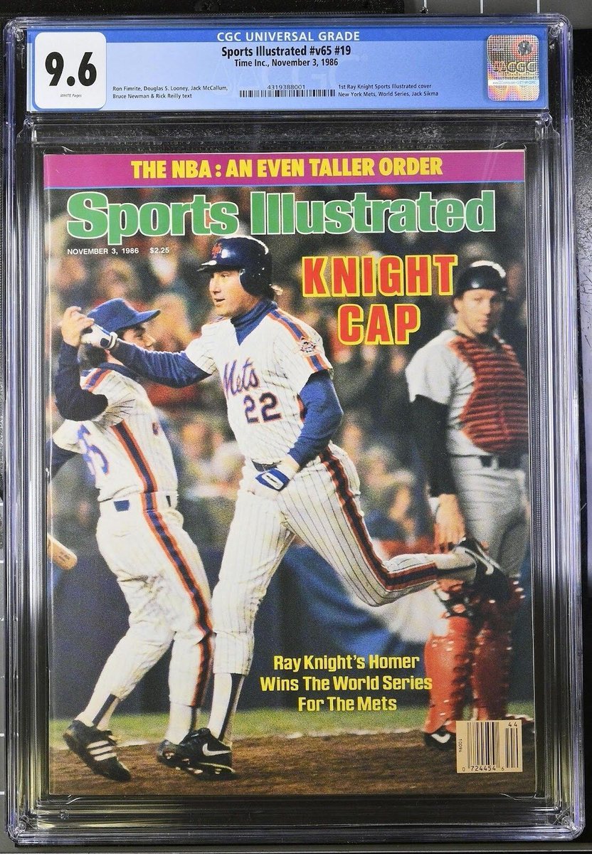 MINTStateInc's tweet image. This week’s #CardOfTheWeek isn’t a card at all!  Instead, it’s Sports Illustrated dated November 3, 1986, featuring the World Champion New York Mets (World Series “Knight Cap”) graded CGC 9.6 NM +.  Add it to your collection at MINTStateInc.com!  #WorldSeries #NewYorkMets