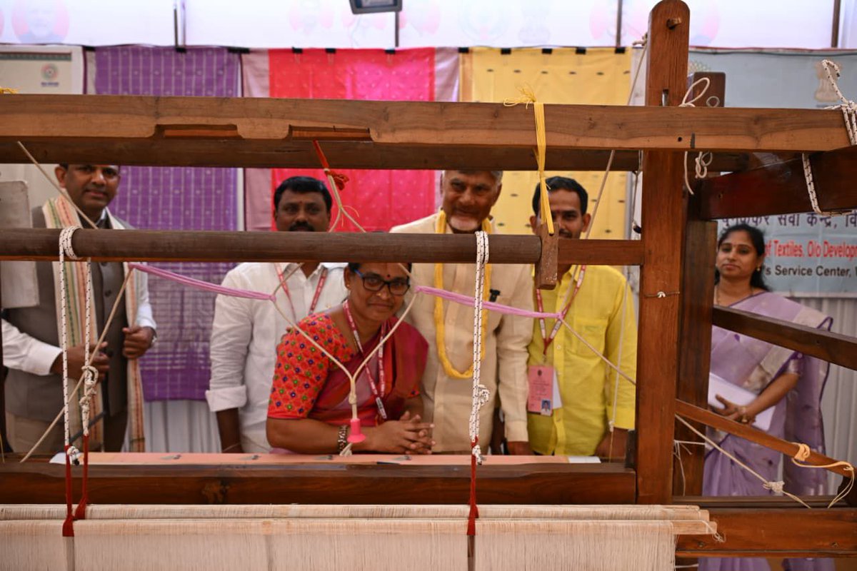ncbn's tweet photo. Had the pleasure of inaugurating the 13-day national-level exhibition, SARAS-2026, in Guntur today. The exhibition is a wonderful showcase of our country’s heritage and entrepreneurship. It is also a proud platform for our DWCRA and MEPMA-supported artisans, whose work reflects the skill and creativity of our people. Walking through the stalls, I admired the hard work and artistry behind each handmade product. Also bought a saree for Bhuvaneshwari, hope she likes it!
#SARASMela2026