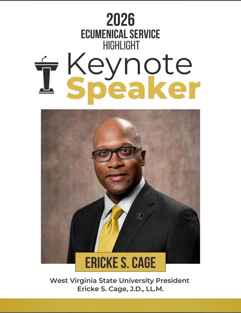 ✨ Keynote Speaker Spotlight ✨
We’re honored to welcome Ericke S. Cage, J.D., LL.M., President of <a href="/WVStateU/">West Virginia State University</a> , as keynote speaker!

Join us on 1/19/26 at 🕤 9:30 AM for a meaningful morning at:📍First Baptist Church of Charleston, 432 Shrewsbury St.
Charleston, WV