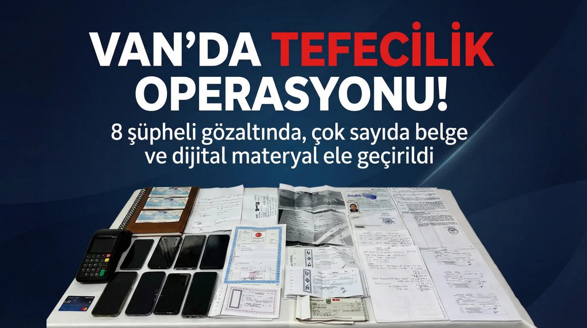 Van’da jandarma ekiplerinin eş zamanlı düzenlediği tefecilik ve suç örgütü operasyonlarında 8 şüpheli gözaltına alındı. Operasyonlarda senetlerden tapuya, çeklerden dijital materyallere kadar çok sayıda belge ele geçirildi. haberimvan.com.tr/asayis/vanda-t…